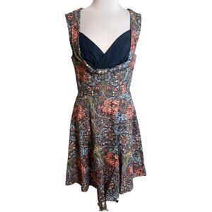 Lindy Bop Ophelia Retro Pin Up Blue Floral Pin Up Swing Rockabilly Dress Sz L